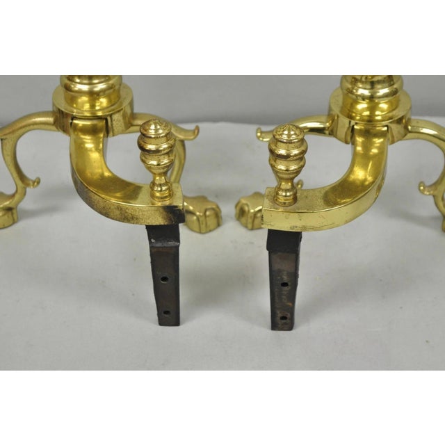 The Harvin Co Vintage Brass Federal Style Branch Foot Fireplace Andirons - Pair For Sale - Image 13 of 16