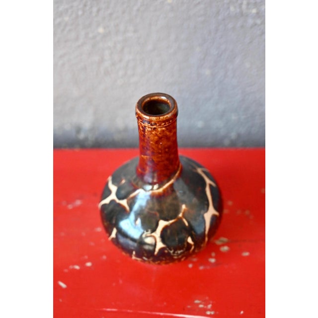 Vintage Stoneware Bottle Vase in Iridescent Brown Glaze, 1960s For Sale - Image 4 of 8