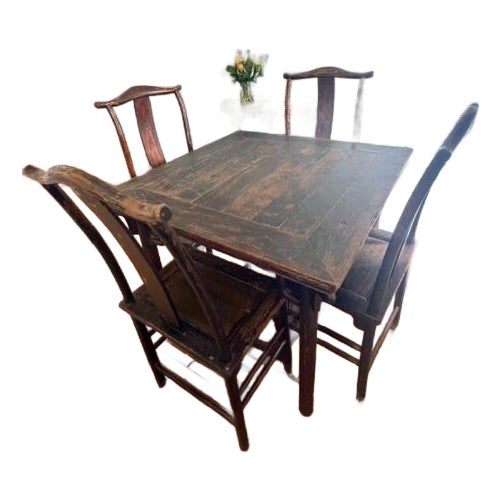 Antique Mahjong Table and Chair Set For Sale