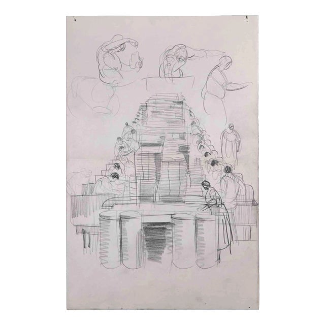 Sketches of Establishment, Original Drawing, Mid 20th-century For Sale