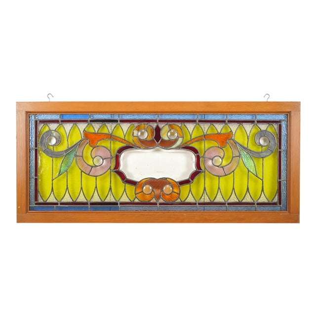 Victorian Scrolling Foliage Stained Glass Window For Sale