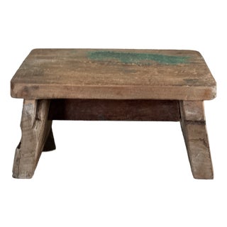 Small Occasional Stool in Upcycled Teak with Traces of Green Chrome on the Top, 1990s For Sale