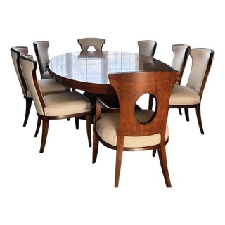 Barbara Barry for Henredon Celestial Walnut Oval Dining Table & 8 Chairs – Starburst Inlay For Sale