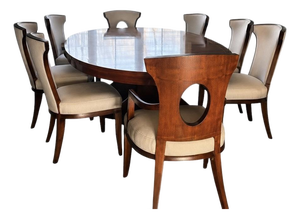 Barbara Barry for Henredon Celestial Walnut Oval Dining Table & 8 Chairs – Starburst Inlay