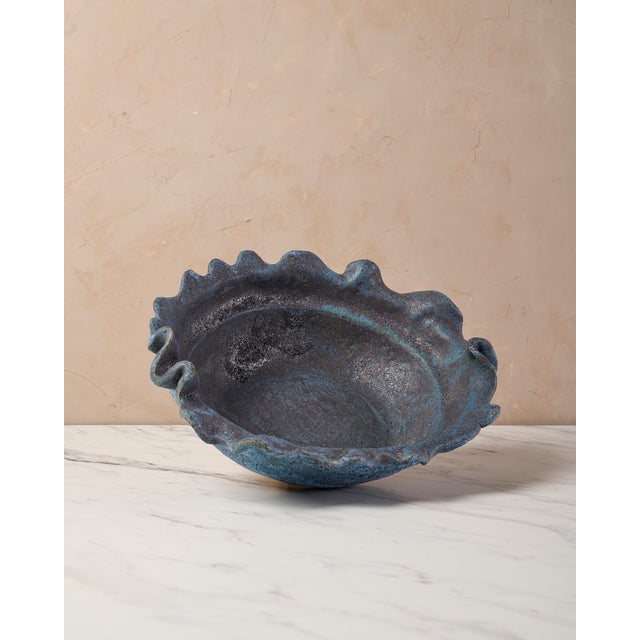 Organic Modern Decorative Bowl by Ank Studios in Textured Blue Ceramic For Sale - Image 10 of 12