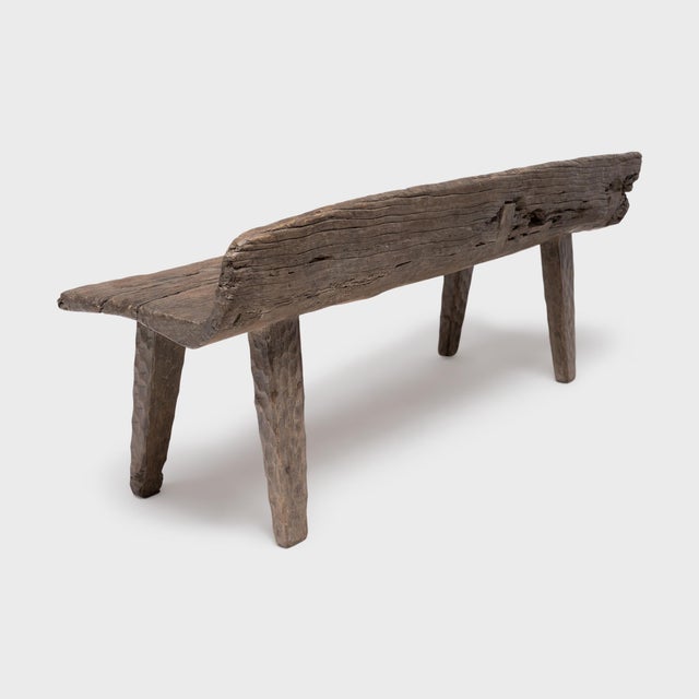 Farmhouse Rustic Hewn Log Bench For Sale - Image 3 of 4