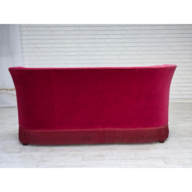 Red Danish 2-Seater Sofa in Velour with Ash Wood Legs, 1960s For Sale - Image 8 of 17