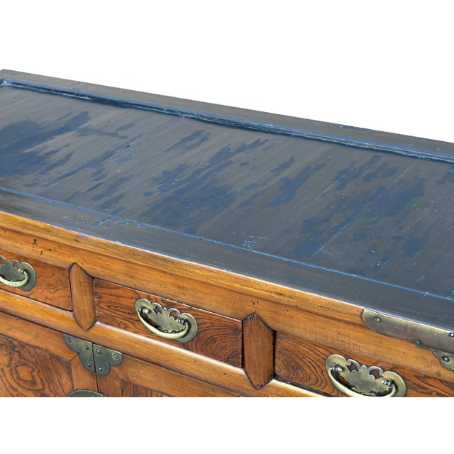 Oriental Brown Brass Hardware Drawers Accent Storage Cabinet For Sale - Image 9 of 11