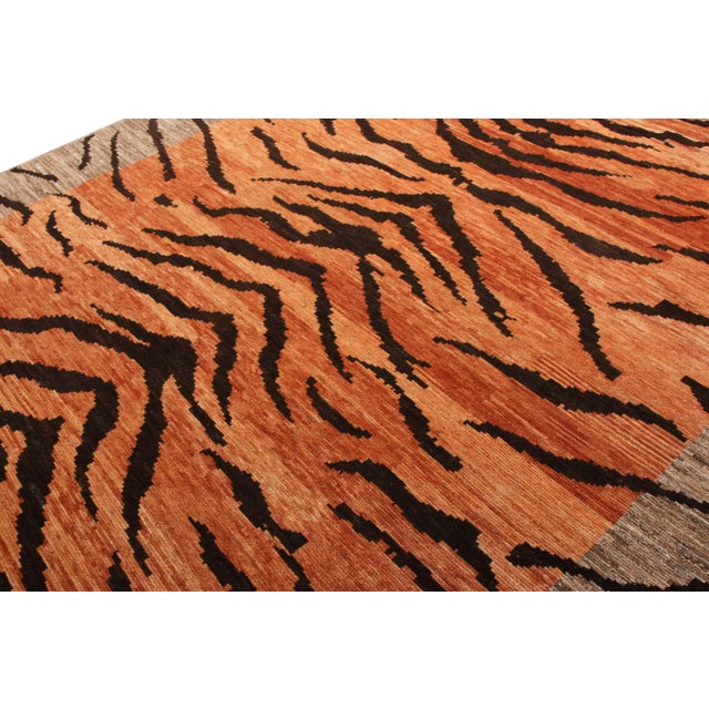 Handknotted Bright Orange Tiger Stripe Rug, 10'x14' For Sale In New York - Image 6 of 9