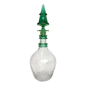 Blenko Clear Crackle With Emerald Green Stopper, Circa 1930s