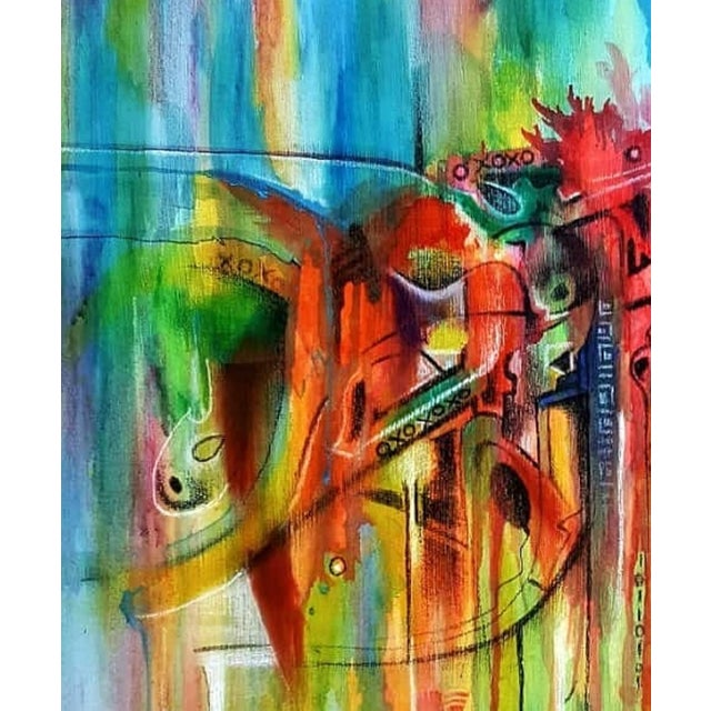 Ara explores fluid, gestural movement in this painting to mimic the rhythms of how ideas form and develop in the human...