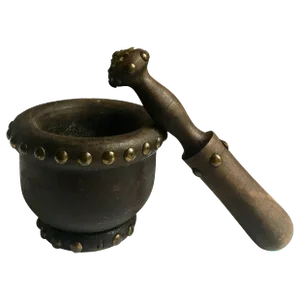 Wooden Mortar and Pestle With Nail Studs