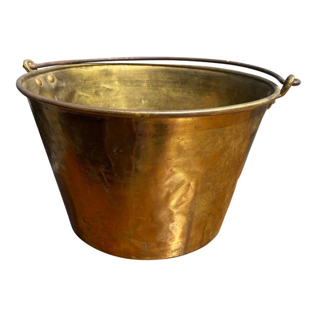 Antique Primitive Spun Brass Bucket Pail For Sale
