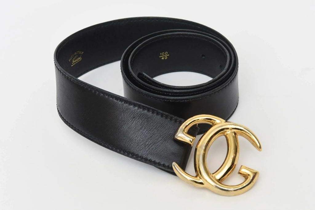 GUCCI VINTAGE LOGO LEATHER BLACK BELT PREOWNED CONDITION DESIGNER BELT CHRISTMAS Authentic Gucci Black Monogram Leather Silver Interlocking  main image 4