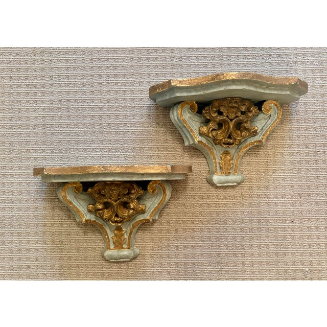 Large Vintage Gilt and Celadon Wall Brackets - A Pair For Sale - Image 11 of 11