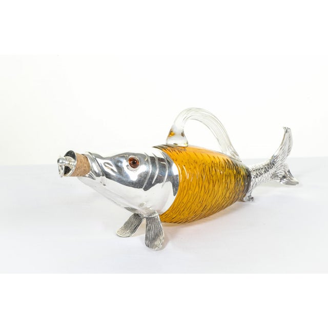 Victorian Silver Plate Glass Fish Bottle For Sale - Image 6 of 7
