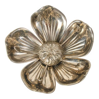 1960's Flower Ashtray With Removable Petals Silver Plate Floral Cocktail Ashtray For Sale