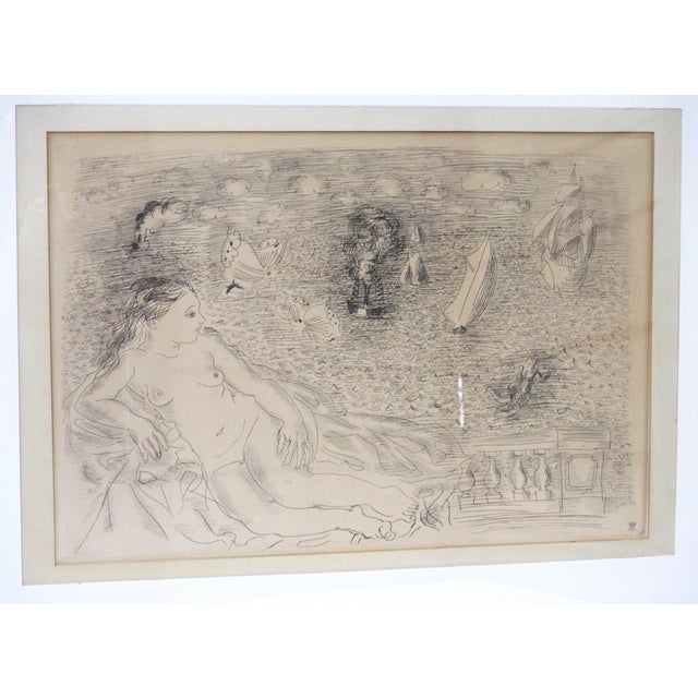 A nice sized etching by Raoul Dufy (1877-1963) a very well listed artist of a reclining nude with butterflies floating...