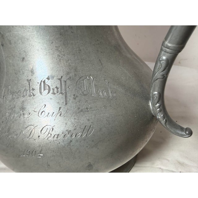 Gray Antique 1904 Engraved Middlebrook Pewter Golf Tournament 3 Handle Trophy Vase For Sale - Image 8 of 14