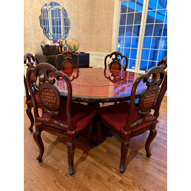 Transitional Asian Rosewood Dining Set Custom Made in Bangkok, Thailand, 1980s For Sale - Image 4 of 8