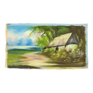 Early 20th Century Ecuadorian School Oil Painting on Canvas, Attributed to Moncayo Family, Water Side Hut