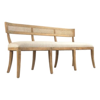 Carvell Cane Back Bench - Natural Linen / Oak Frame For Sale