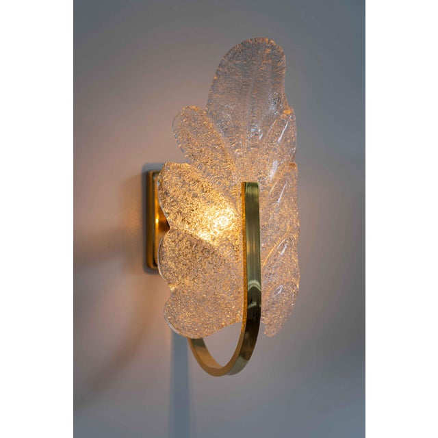 Vintage Hollywood Regency Murano Graniglia Glass Leaf Wall Sconces in Brass, 1970s, Set of 2 For Sale - Image 13 of 18