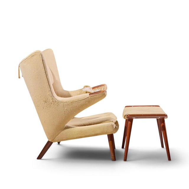 Hans Wegner for Ap Stolen Ap19 Mid Century Papa Bear Chair and Ottoman - Pair For Sale - Image 13 of 16