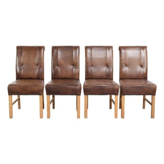 Large Sheepskin Dining Chairs in Dark Cognac, 1940s, Set of 4 For Sale