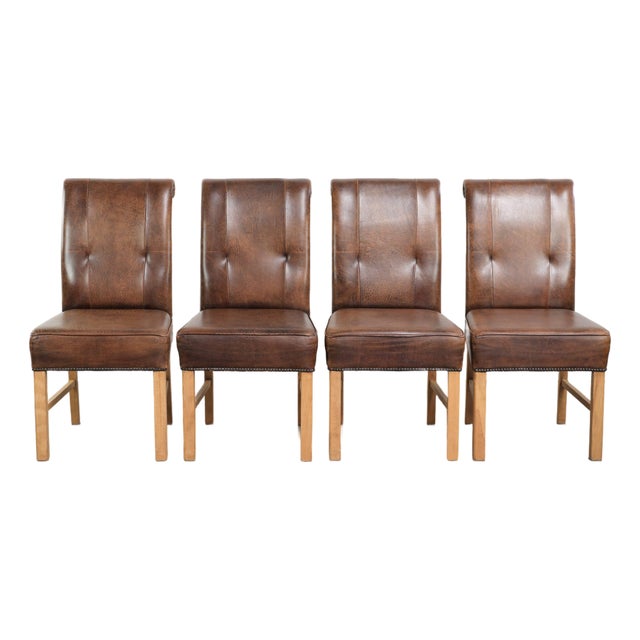 Large Sheepskin Dining Chairs in Dark Cognac, 1940s, Set of 4 For Sale