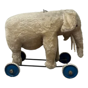 1940s/1950s Steiff Mohair Elephant on Wheels Pull Toy