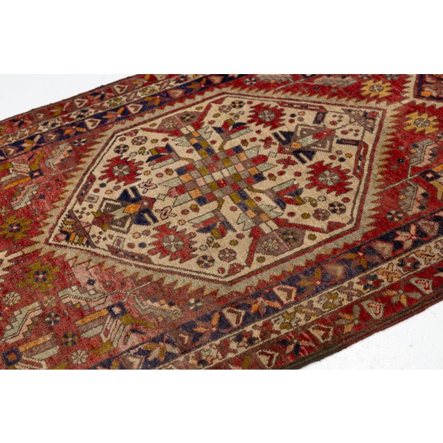 Antique Turkish Anatolian Runner Rug With Triple Medallion Motif in Crimson and Indigo Wool For Sale - Image 4 of 9