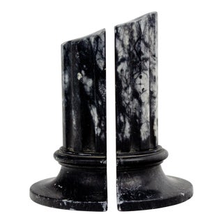 Vintage Italian Black and White Marble Column Bookends - a Pair For Sale