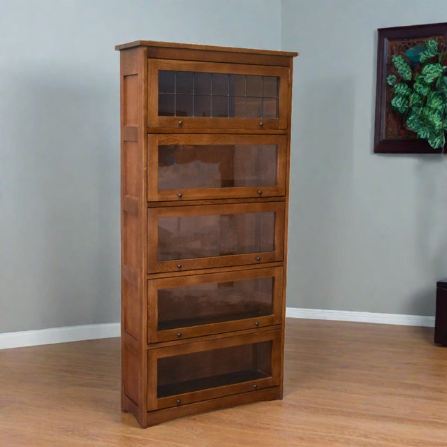 Mission Craftsman Style Oak Barrister Bookcase - 5 Stack - Walnut For Sale - Image 10 of 17