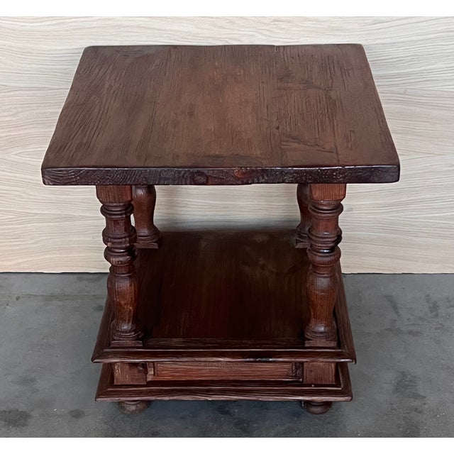 1930s Pair of Spanish Brutalist Walnut Side or Coffee Tables With Low Shelve For Sale - Image 5 of 11