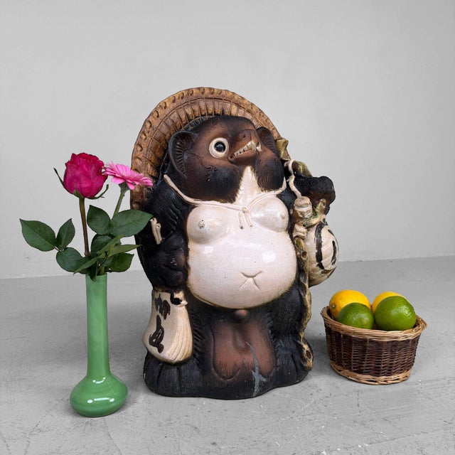 Large Shōwa Decorative Tanuki Raccoon Dog Shigaraki Earthenware, Japan, 1970s For Sale - Image 4 of 11