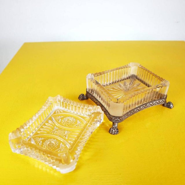 Antique Ashtray in Glass and Decorated Metal For Sale - Image 5 of 11