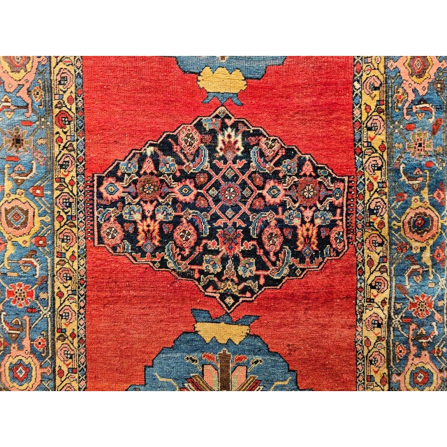 Vintage Persian Bidjar Gallery Rug, Hand-Knotted Wool, Geometric Pattern, Carnelian Red & Blue, 5x9 For Sale - Image 13 of 18