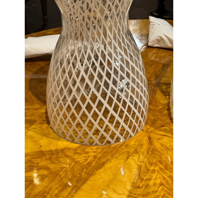 Pair of Vintage Murano Glass Lattice Lamps For Sale - Image 4 of 7