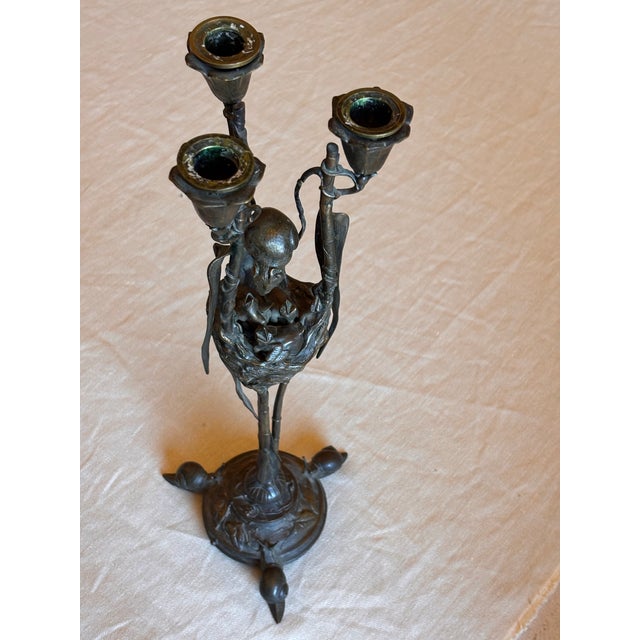 Art Nouveau Art Nouveau Bronze Bird in Nest Candelabra by Auguste Nicolas Cain, 1880’s For Sale - Image 3 of 12
