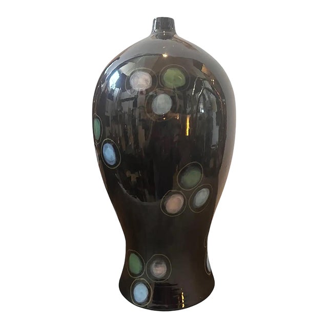 1960s Gio Ponti Style Mid-Century Modern Hand Painted Ceramic Vase For Sale