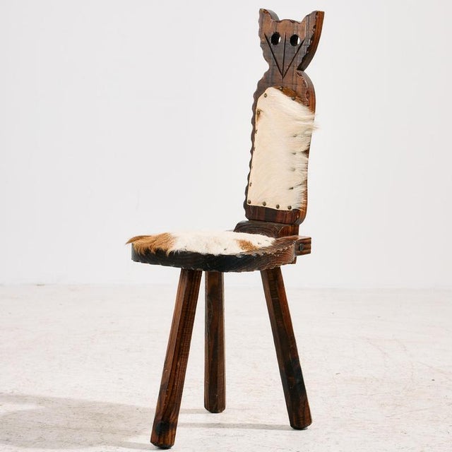 Vintage Hand-Crafted Chair with Cowhide, 1970s For Sale - Image 13 of 13