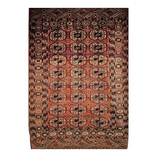 Vintage Turkmen Tekke in Allover Pattern in Brick-Red, Navy, Ivory, Blue For Sale