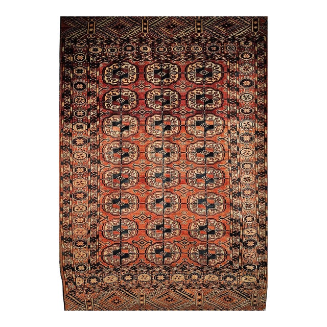 Vintage Turkmen Tekke in Allover Pattern in Brick-Red, Navy, Ivory, Blue For Sale