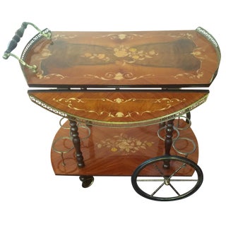 Mid-Century Marquetry Rolling Bar Cart For Sale