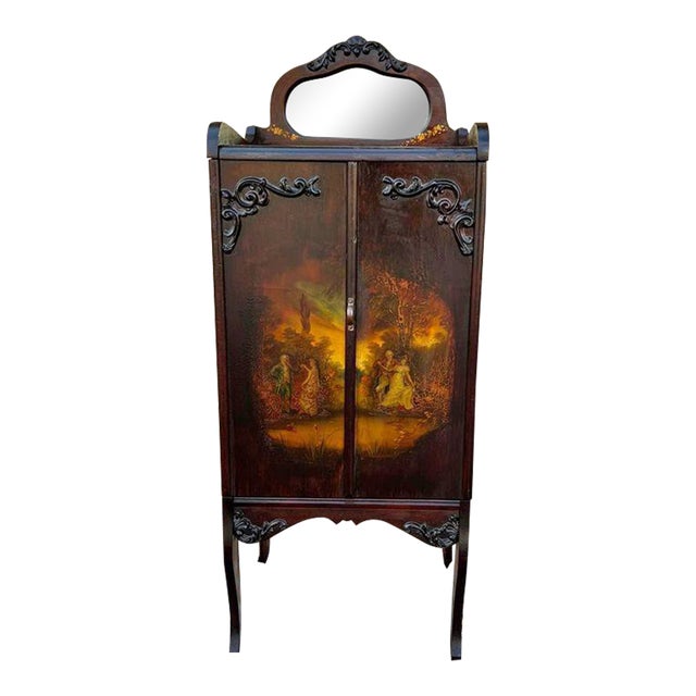 19th Century Antique Victorian Style Hand Painted Music Storage Cabinet. For Sale