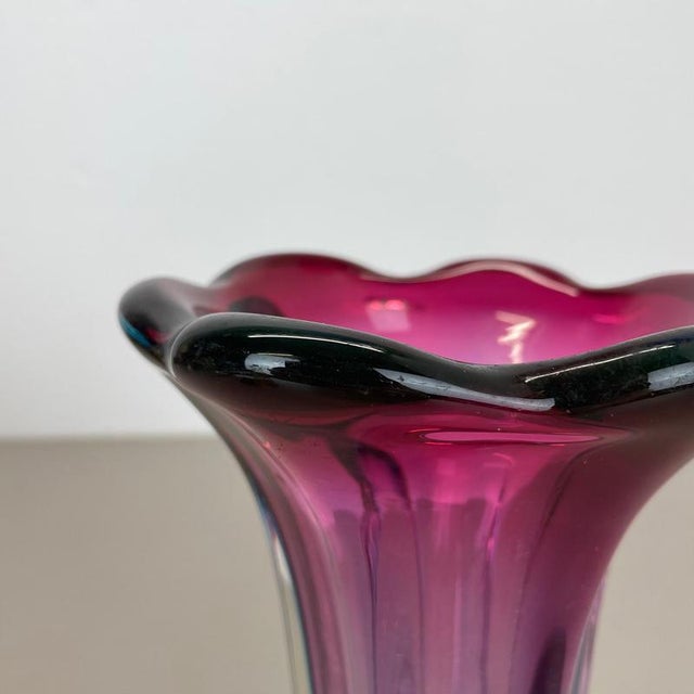 Large Sculptural Pink and Blue Murano Glass Vase, Italy, 1970s For Sale - Image 6 of 18