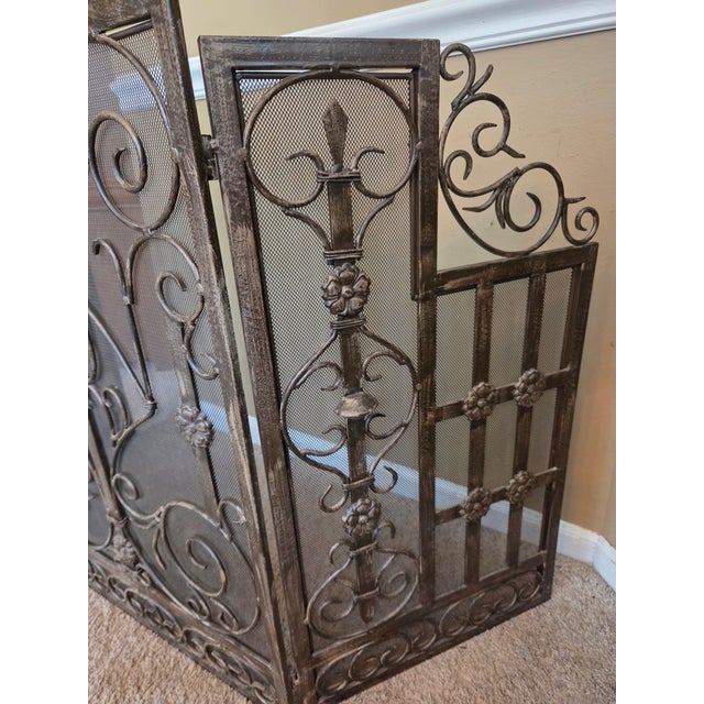 Gothic French Country Folding Fireplace Screen For Sale - Image 3 of 9