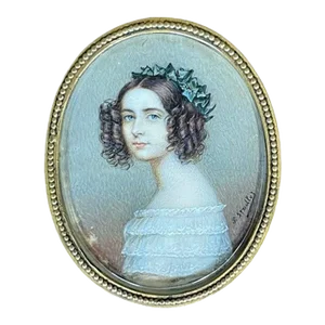 Antique Portrait Miniature Painting of Princess Alexandra V. Bayern, Framed