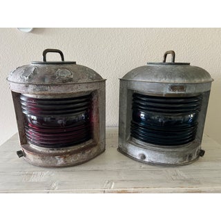 Set of 2 Galvanized Steel Perko Ships Lanterns For Sale